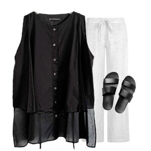 MATTHILDUR BLACK LAGENLOOK HIGH LOW VEST TOP US SZ M